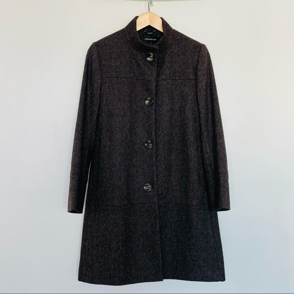 Jones New York Wool Brown Tweed chocolate Brown Coat Size 6 - Picture 7 of 11